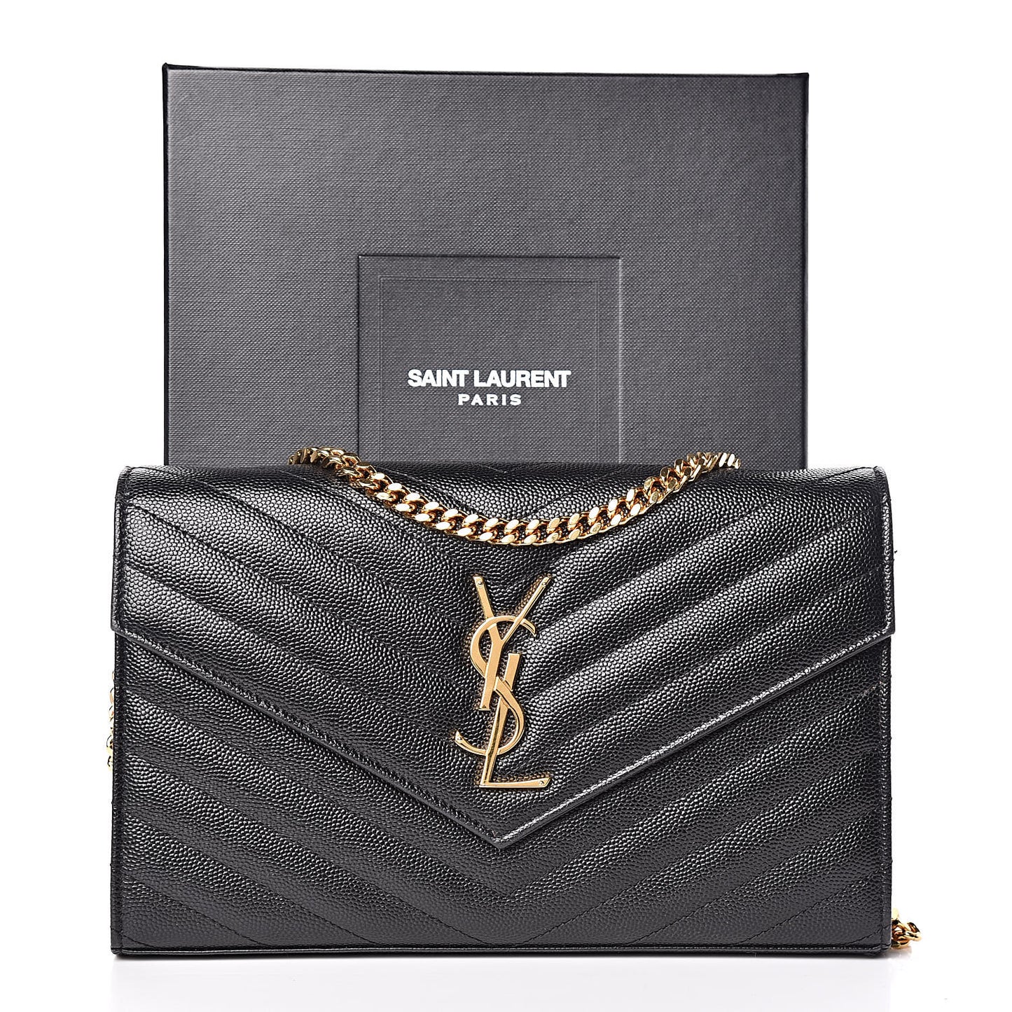Grain De Poudre Matelasse Chevron Monogram Chain Wallet Black