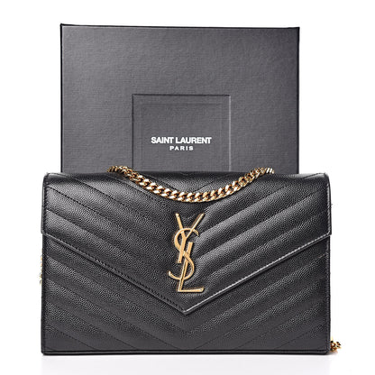 Saint Laurent Grain De Poudre Matelasse Chevron Monogram Chain Wallet Black 12 of 12