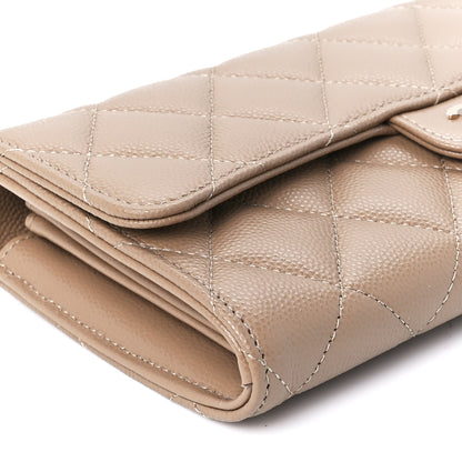 Chanel Caviar Quilted Large Gusset Flap Wallet Beige 10 of 12