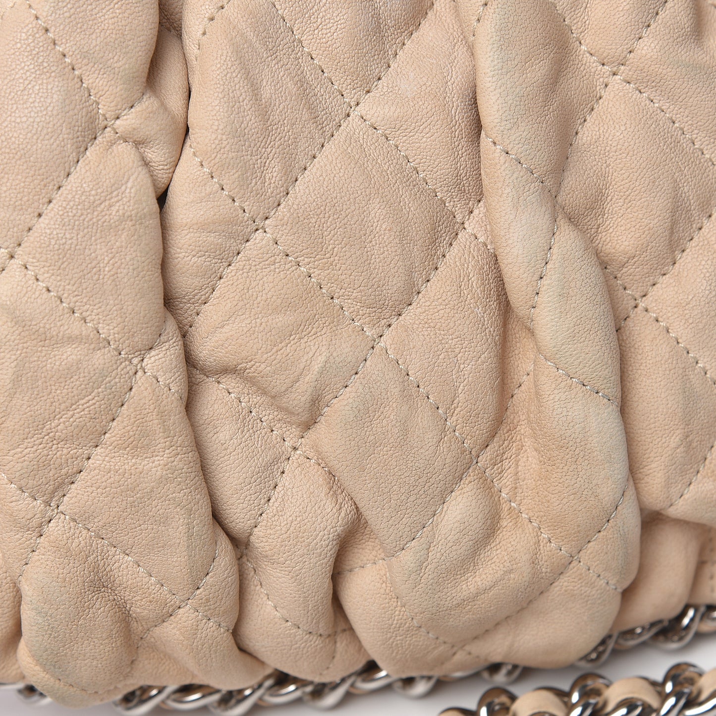 Washed Lambskin Quilted Medium Chain Around Flap Beige