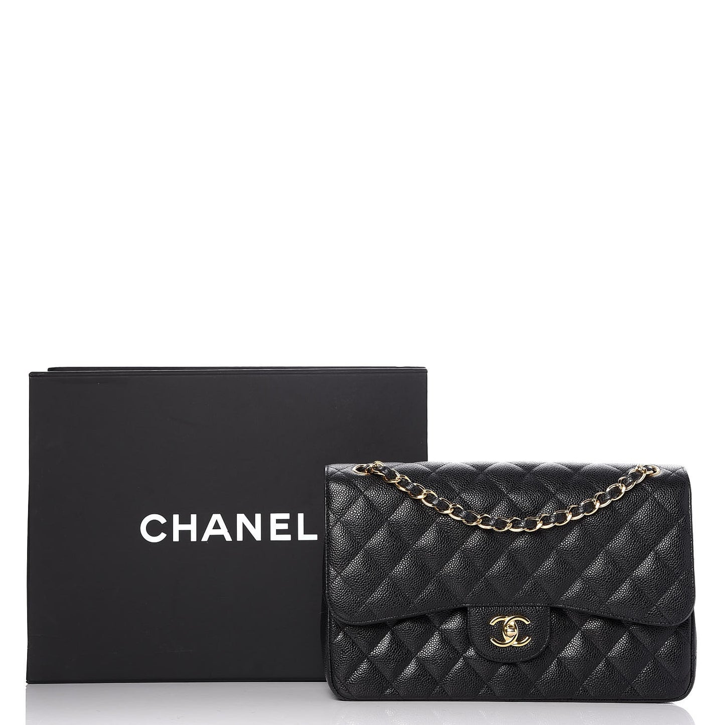 Caviar Quilted Jumbo Double Flap Black