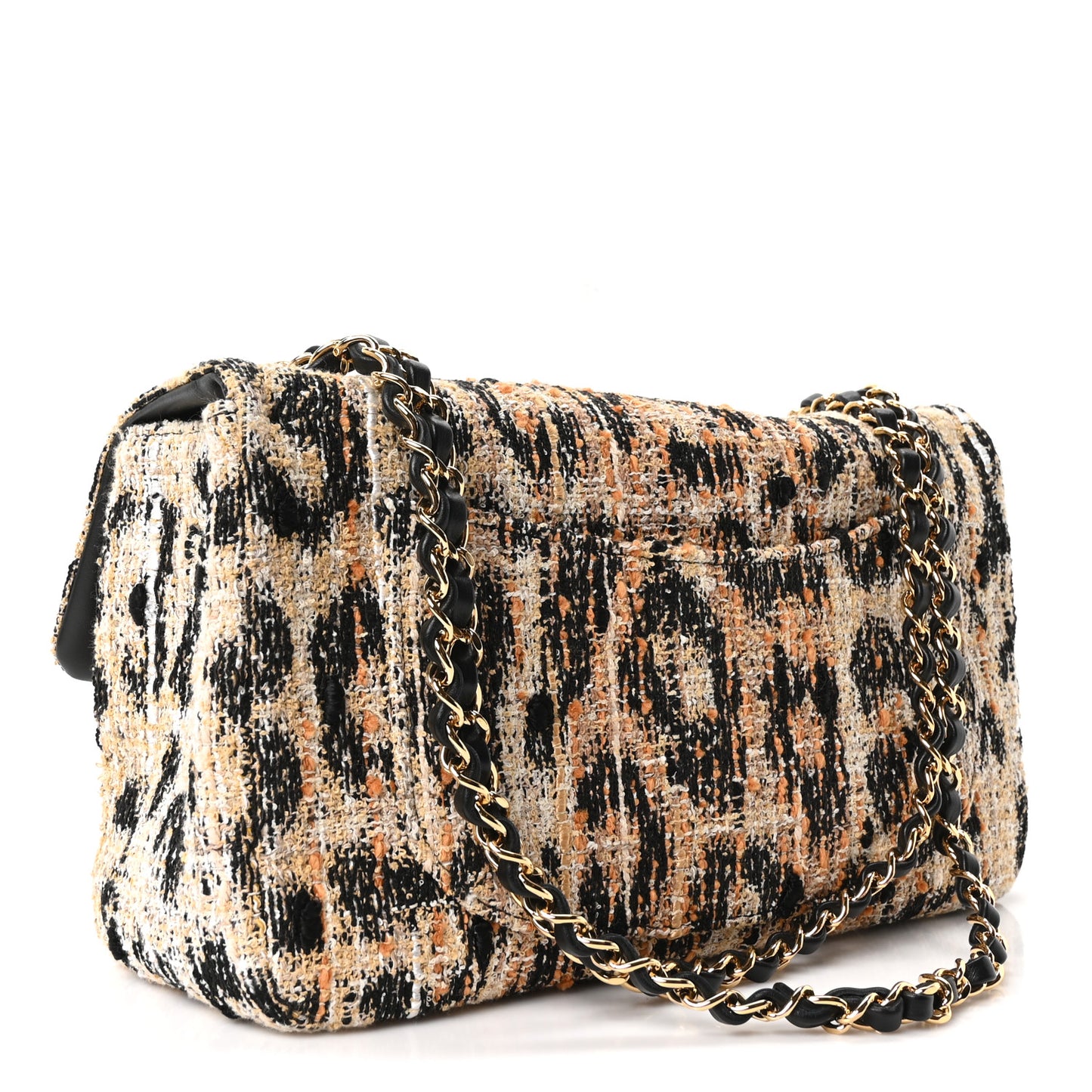 Tweed Mixed Fibers Leopard Print Small Souplissimo Maxi Flap Brown Black White