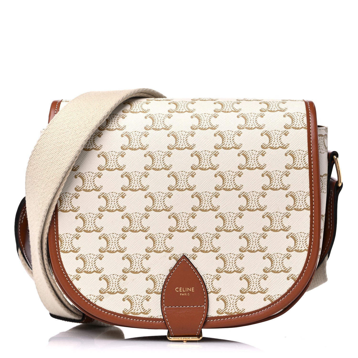 Celine Triomphe Canvas Large Strap Folco Bag White 1 of 13