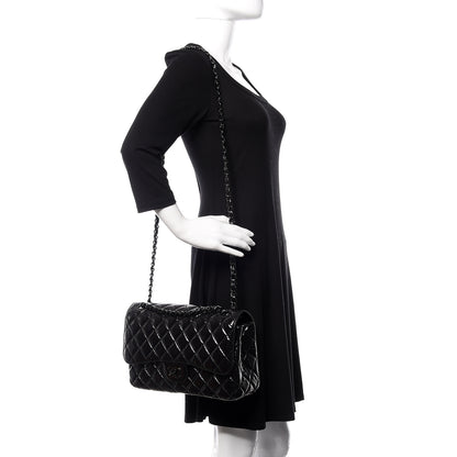 Chanel Shiny Distressed Calfskin Quilted Jumbo Double Flap So Black 2 of 10