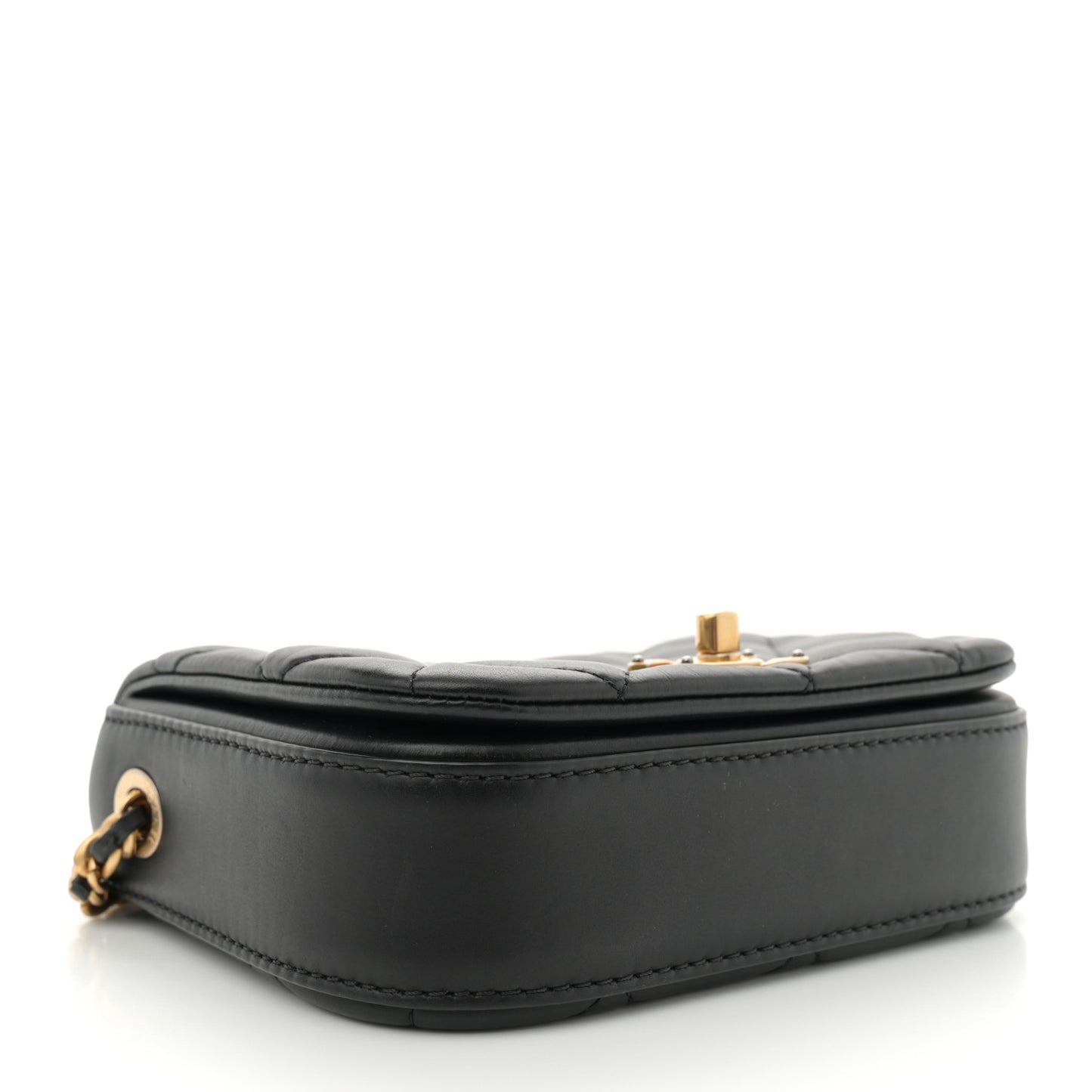 Calfskin Quilted Mini Nailed CC Flap Bag Black