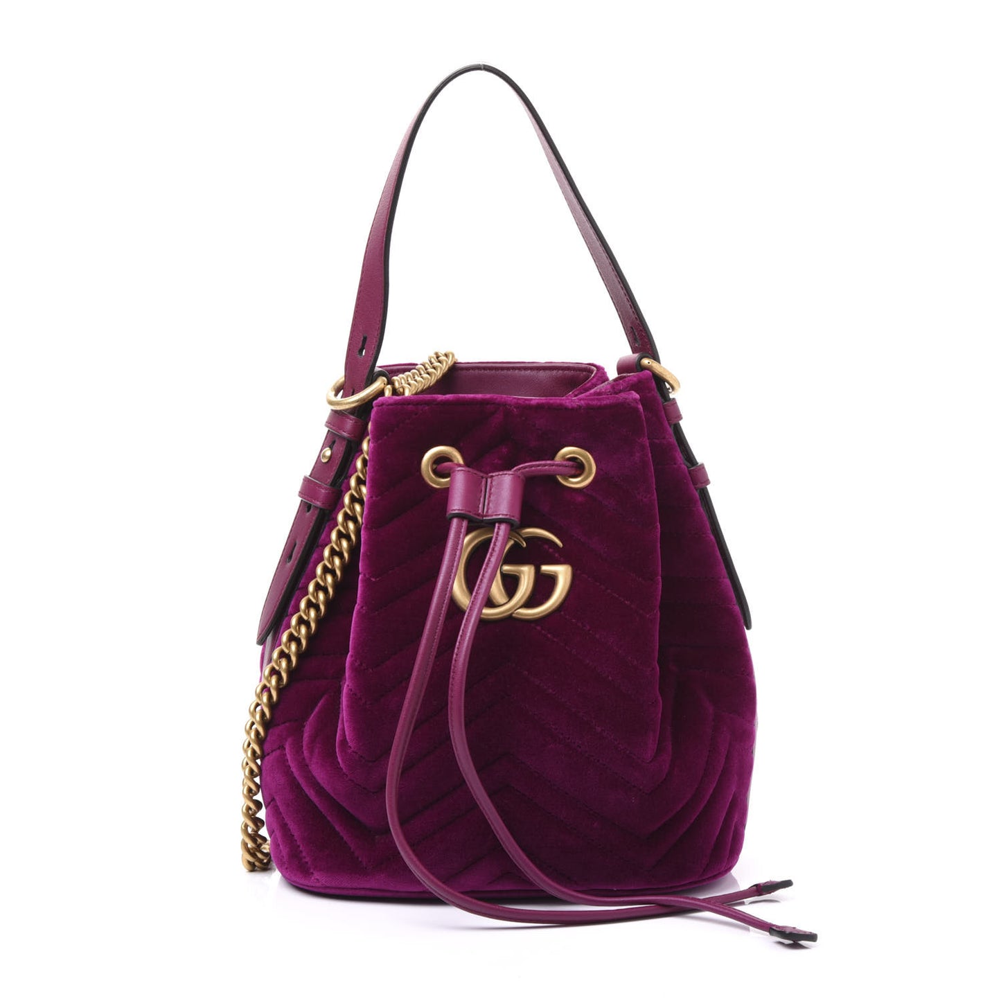 Velvet Matelasse GG Marmont Bucket Bag Fuchsia Violet Cyclamen