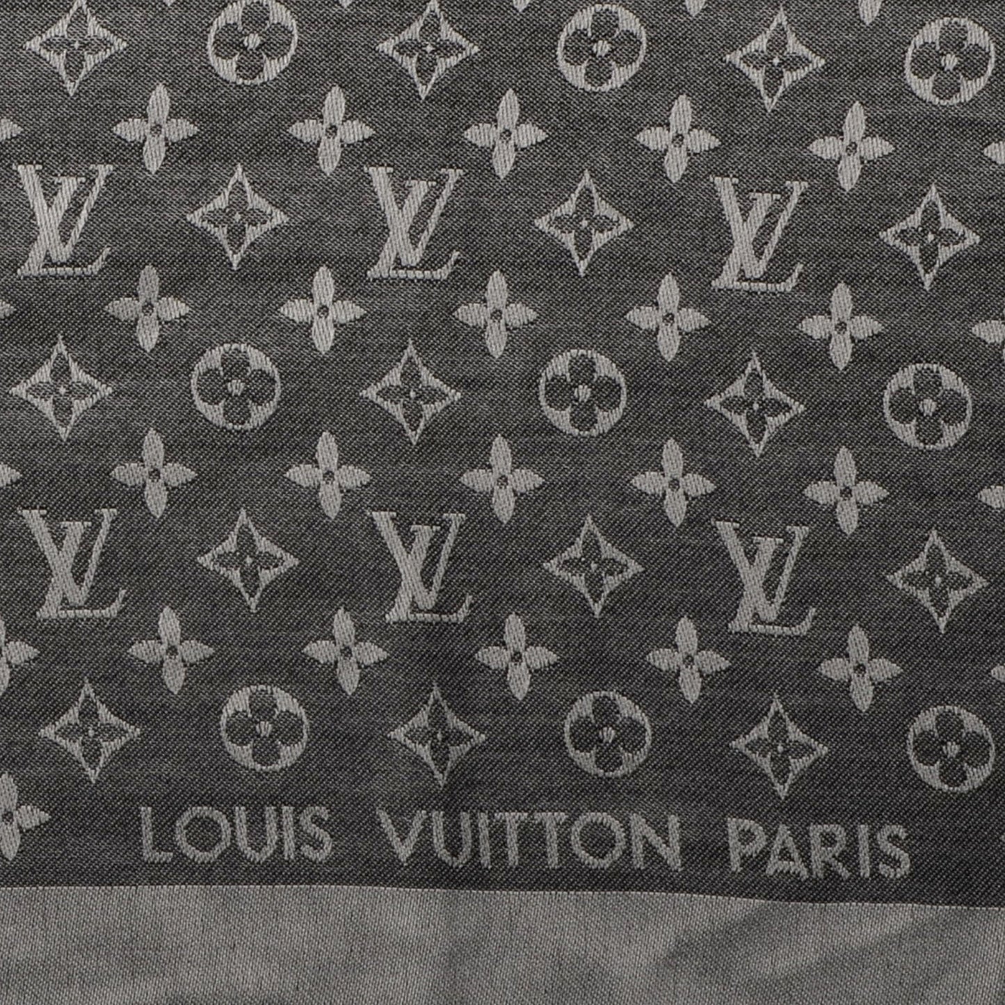 Silk Wool Monogram Denim Shawl Black