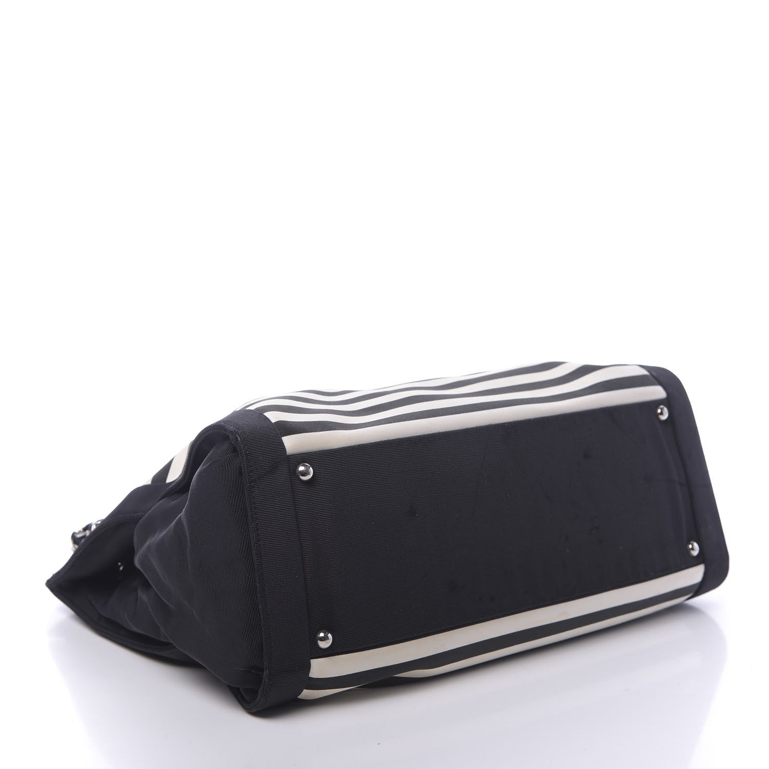 Chanel Striped Canvas CC Shopping Tote Black White 3 of 10