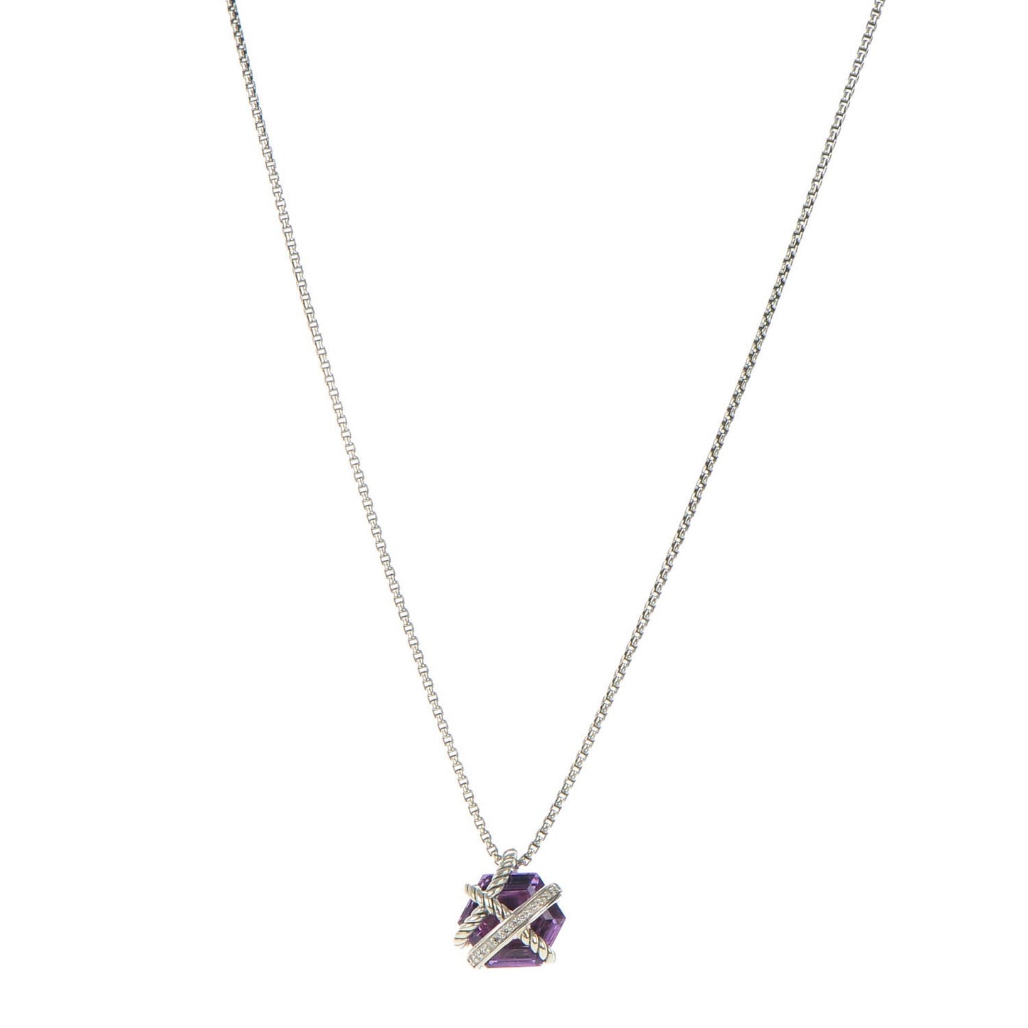 Sterling silver Pave Diamond Amethyst 10mm Petite Cable Wrap Pendant Necklace