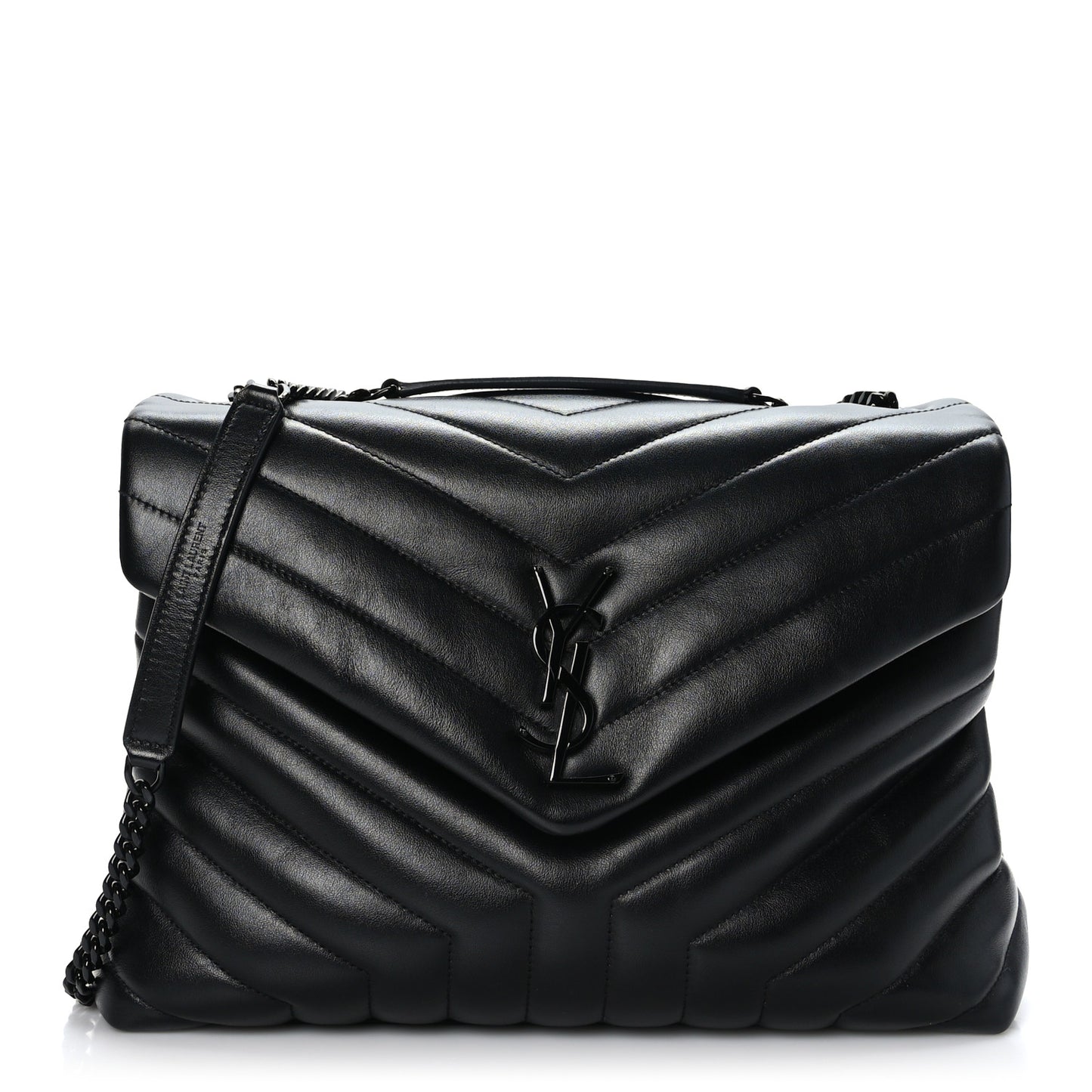 Calfskin Y Quilted Monogram Monochrome Medium Loulou Chain Satchel Black