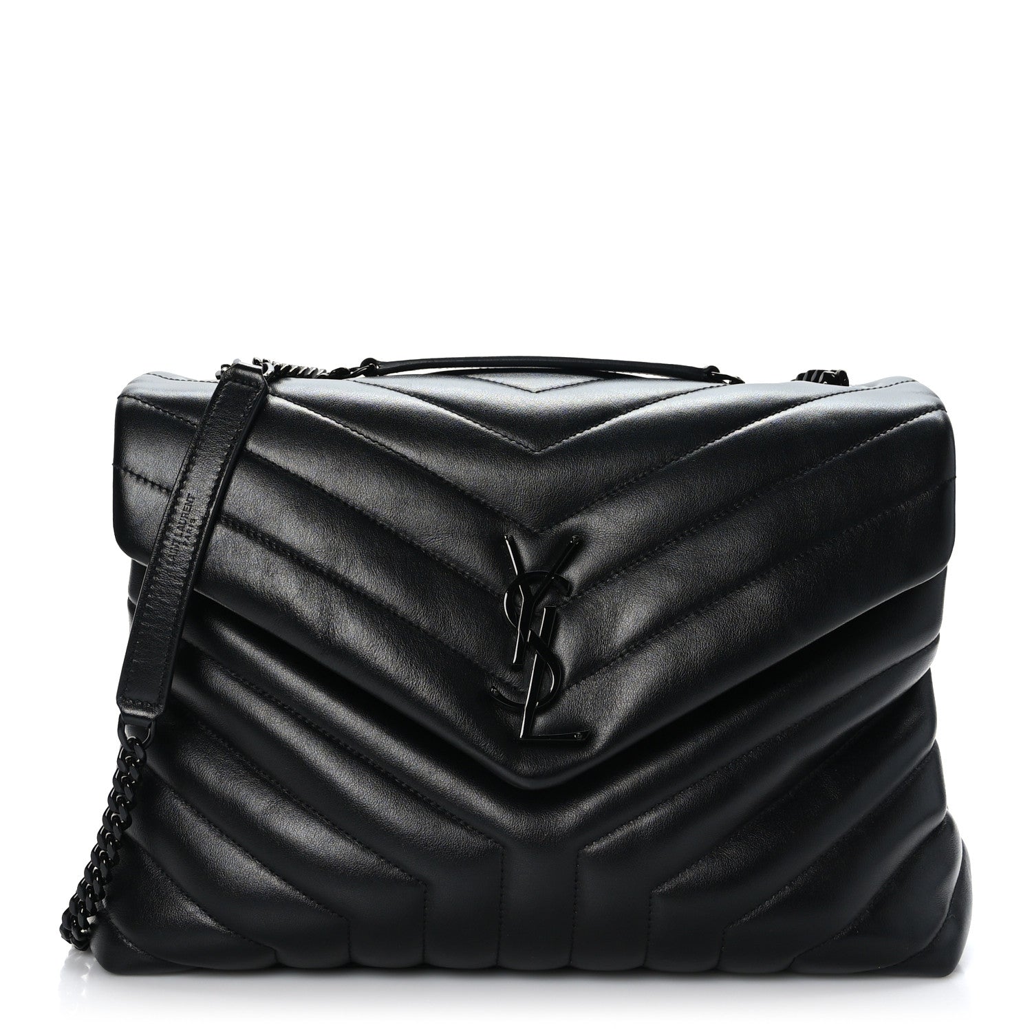 Saint Laurent Calfskin Y Quilted Monogram Monochrome Medium Loulou Chain Satchel Black 1 of 9