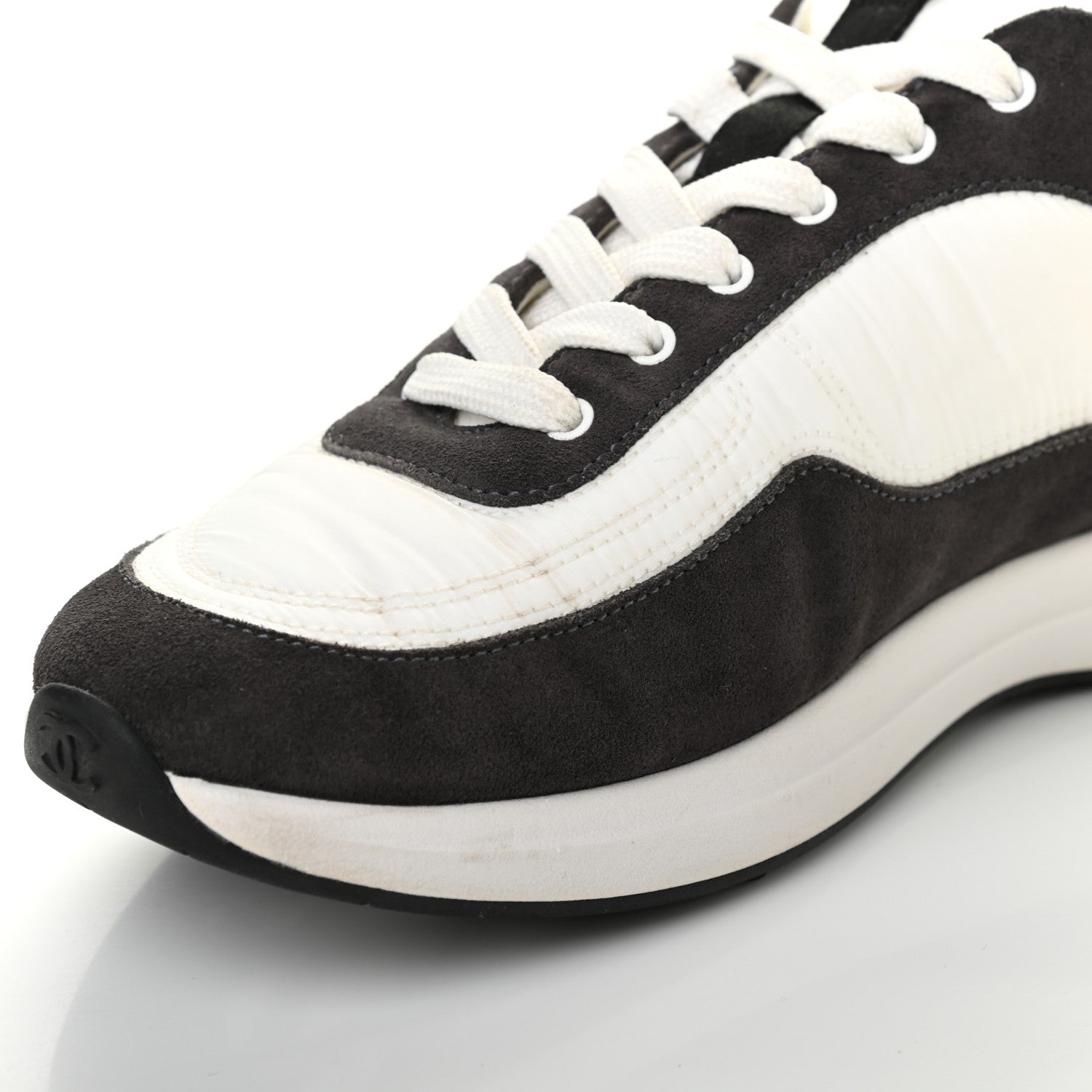Chanel Nylon Suede Calfskin CC Sneakers 39 White Dark Grey 11 of 12