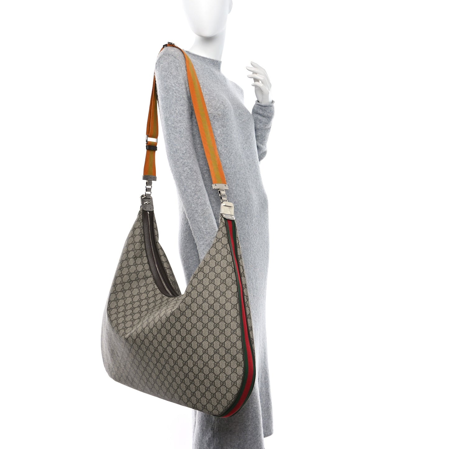 GG Supreme Monogram Textured Calfskin Web Large Attache Messenger Bag Beige Ebony New Acero
