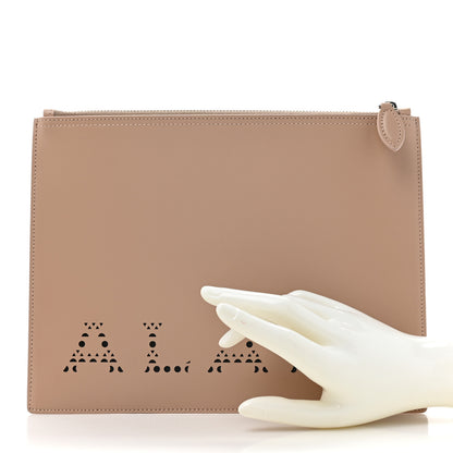 Alaia Calfskin Laser Cut Logo Pouch Sable 2 of 12