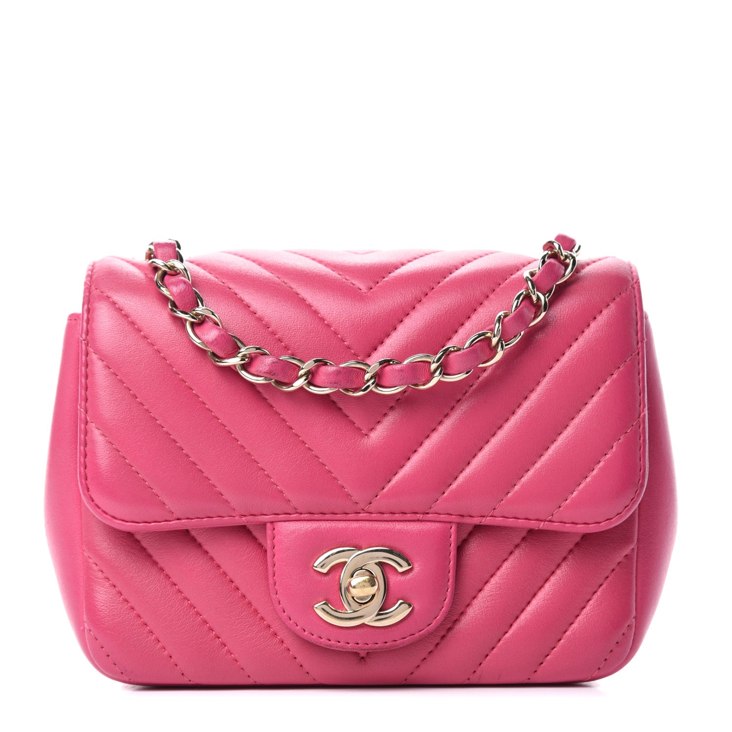 Chanel Lambskin Chevron Quilted Mini Square Flap Fuchsia 1 of 12