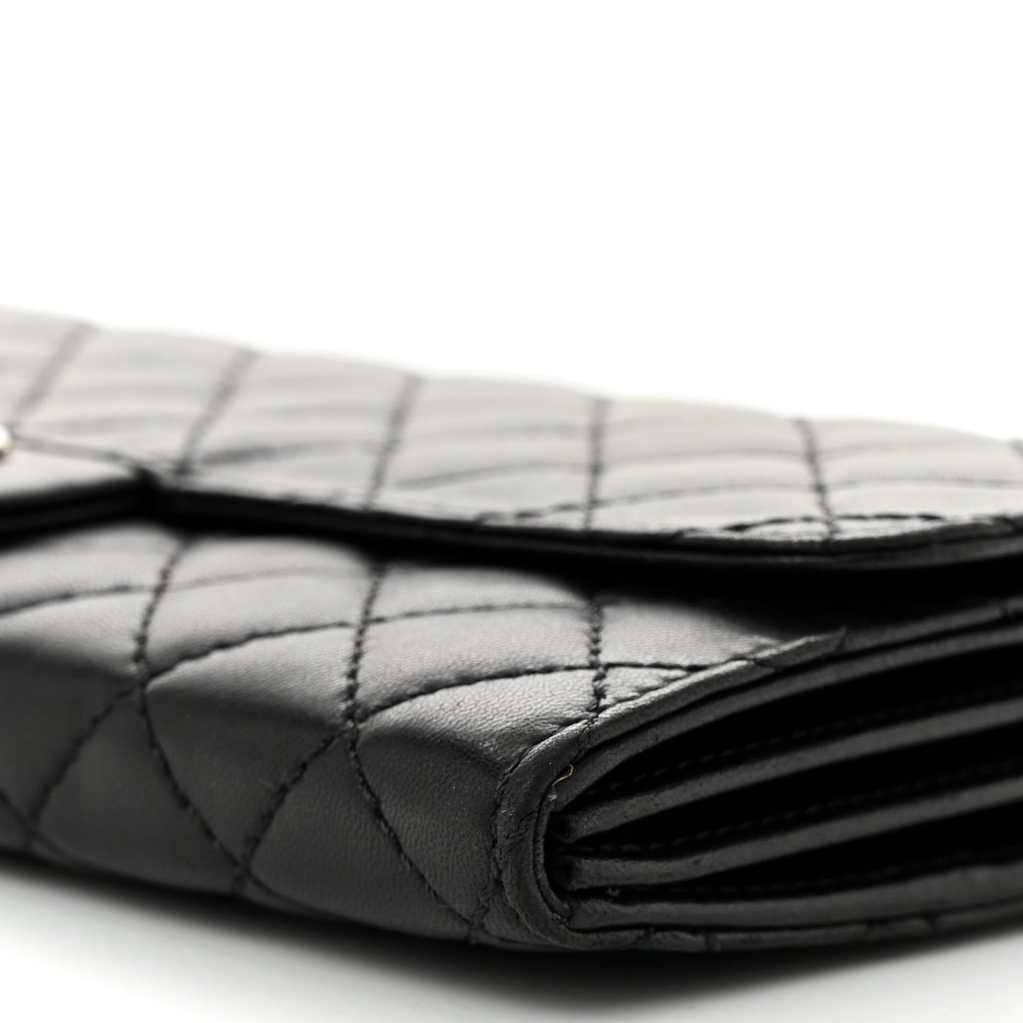 Lambskin Quilted East West Flap Clutch  Black