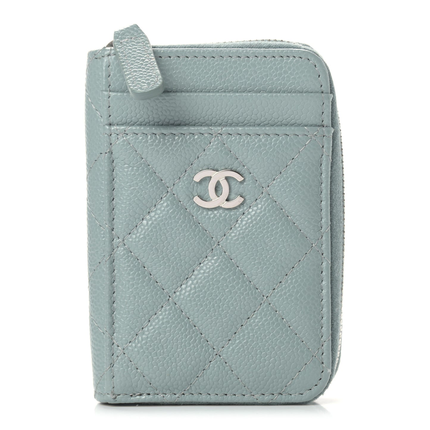 Caviar Quilted Zip Card Holder Light Blue