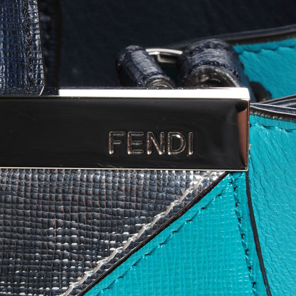 Fendi Vitello Elite Colorblock Petite 2Jours Tote Lavagna Oceano Argento 6 of 13