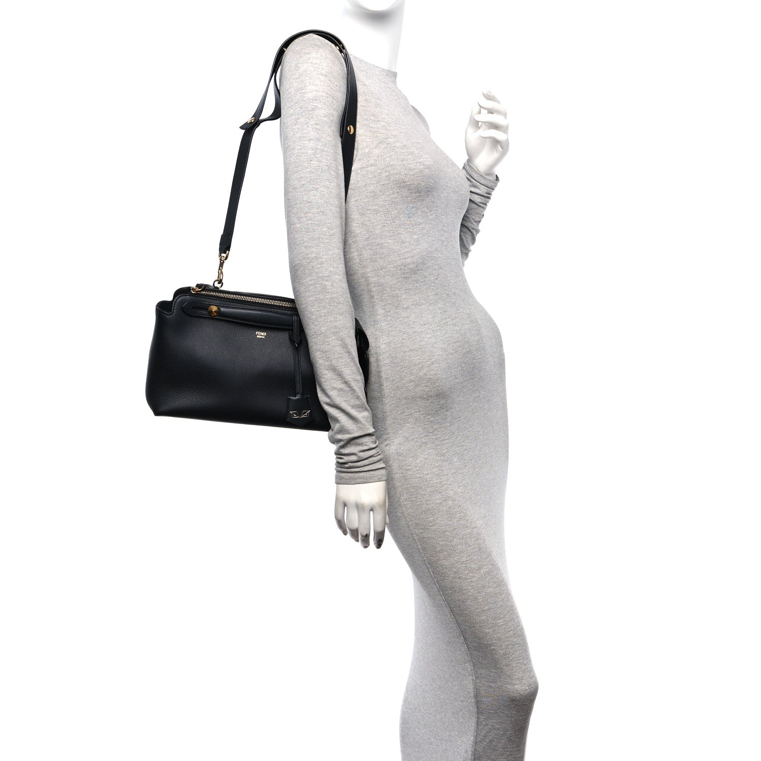 Fendi Vitello Dolce Chain Tail Gold Edition Medium By The Way Boston Bag Black 2 of 10