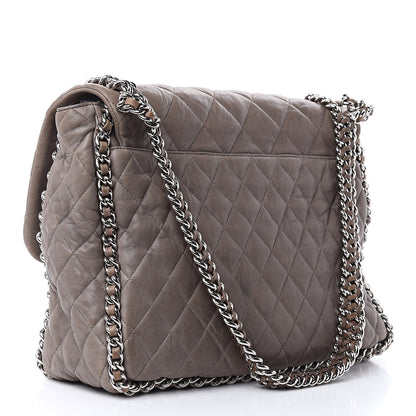 Chanel Washed Lambskin Quilted Chain Around Maxi Flap Brown 3 of 19