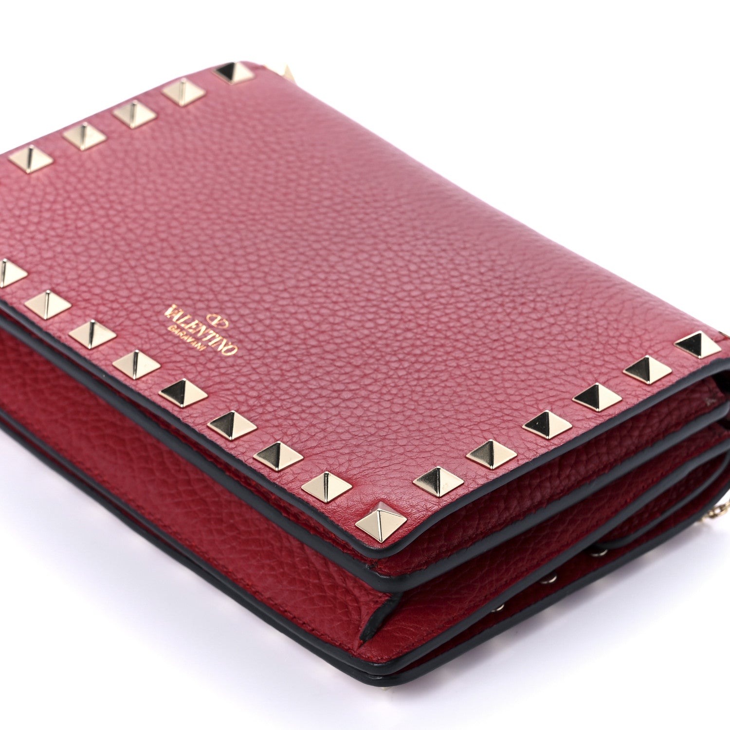 Valentino Garavani Pebbled Calfskin Rockstud Wallet on Chain Rubino 11 of 11