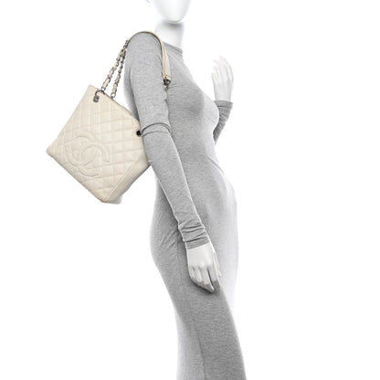 Chanel Caviar Quilted Petit Shopping Tote PST White 2 of 13