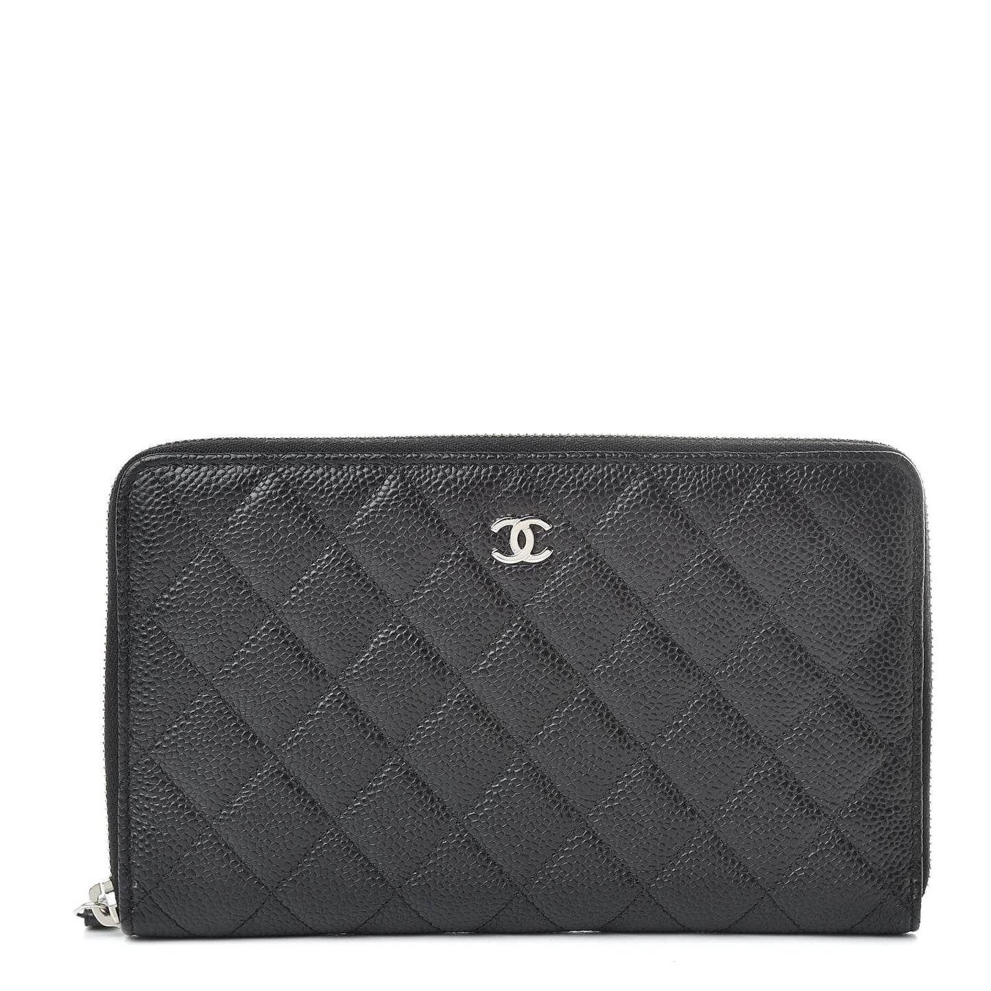 Caviar Quilted Large Zip Around Organizer Wallet Black