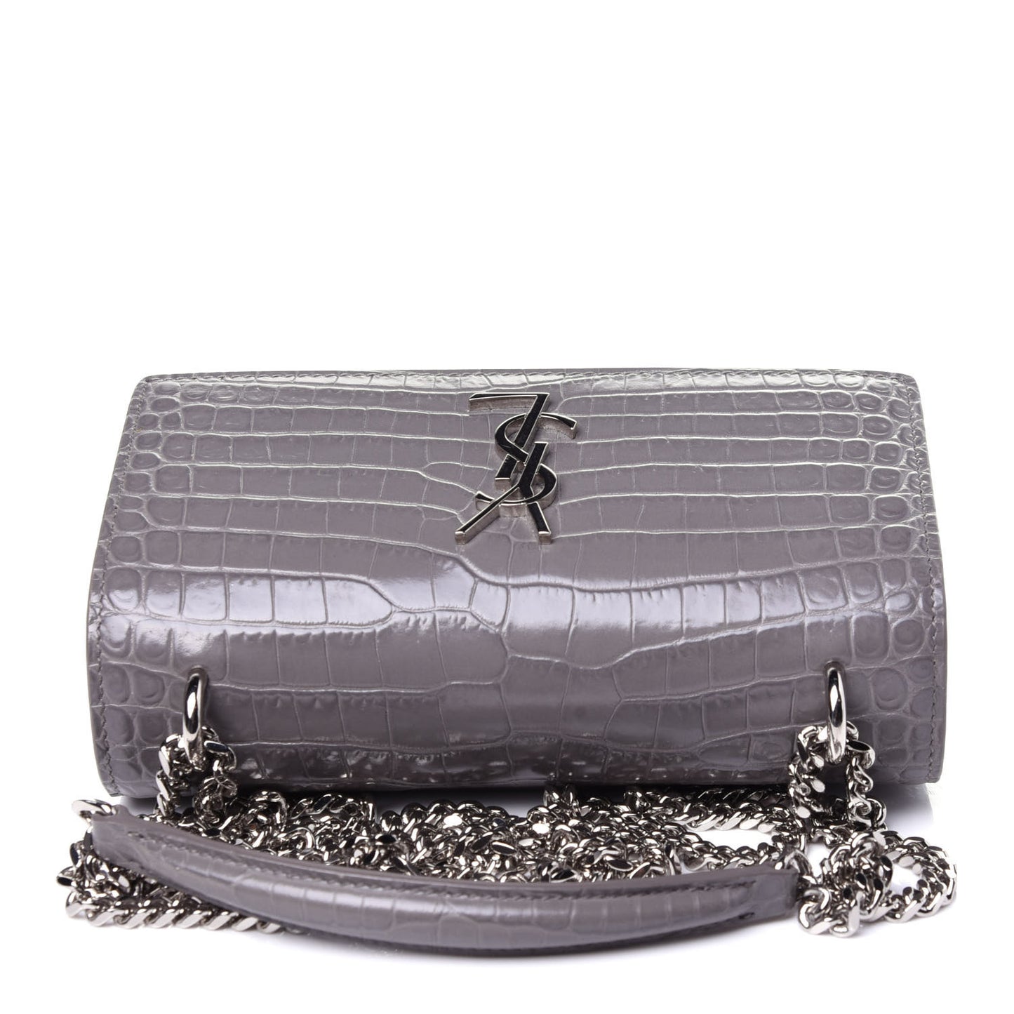 Calfskin Crocodile Embossed Monogram Sunset Chain Wallet Fog
