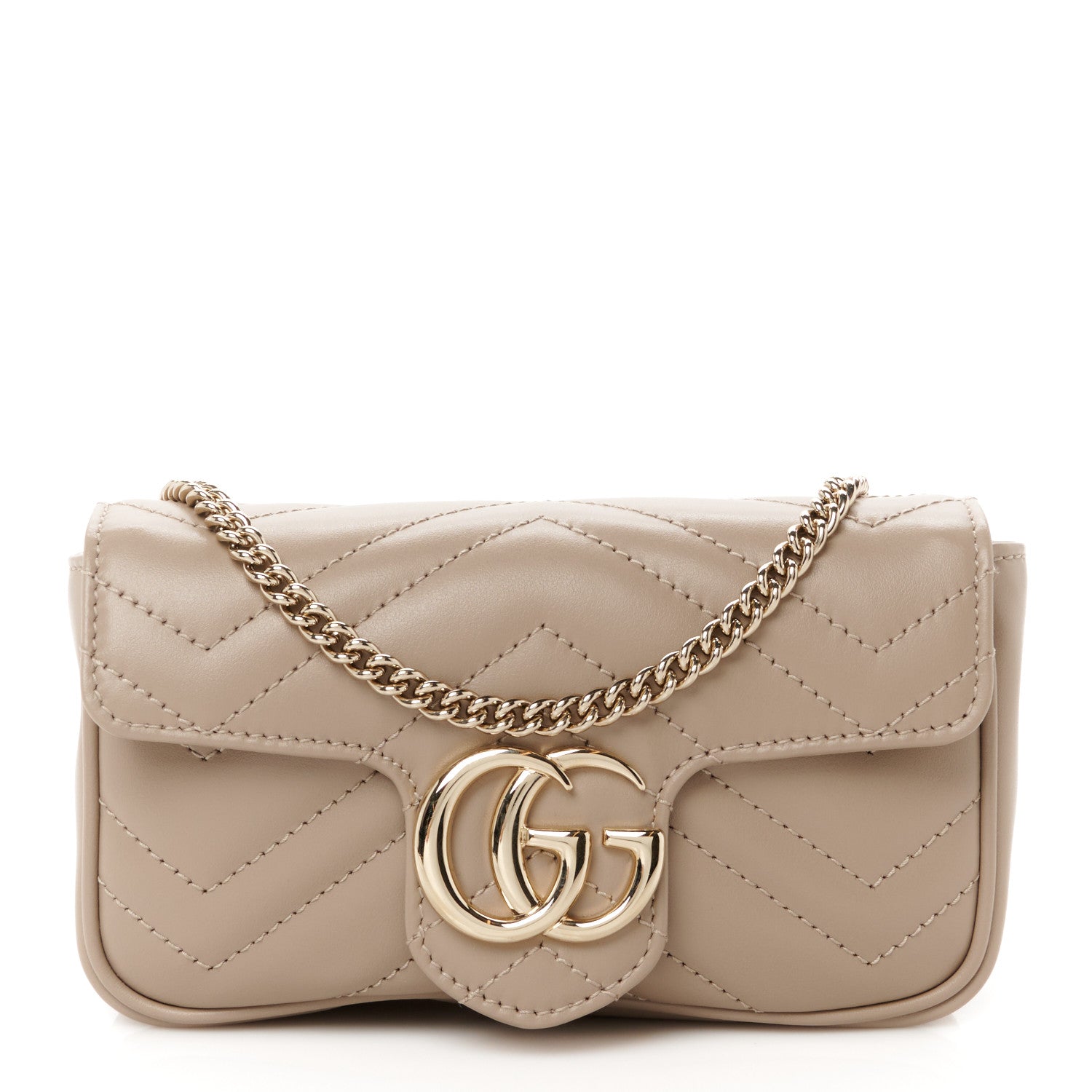 Gucci Calfskin Matelasse Super Mini GG Marmont Shoulder Bag Taupe 1 of 10