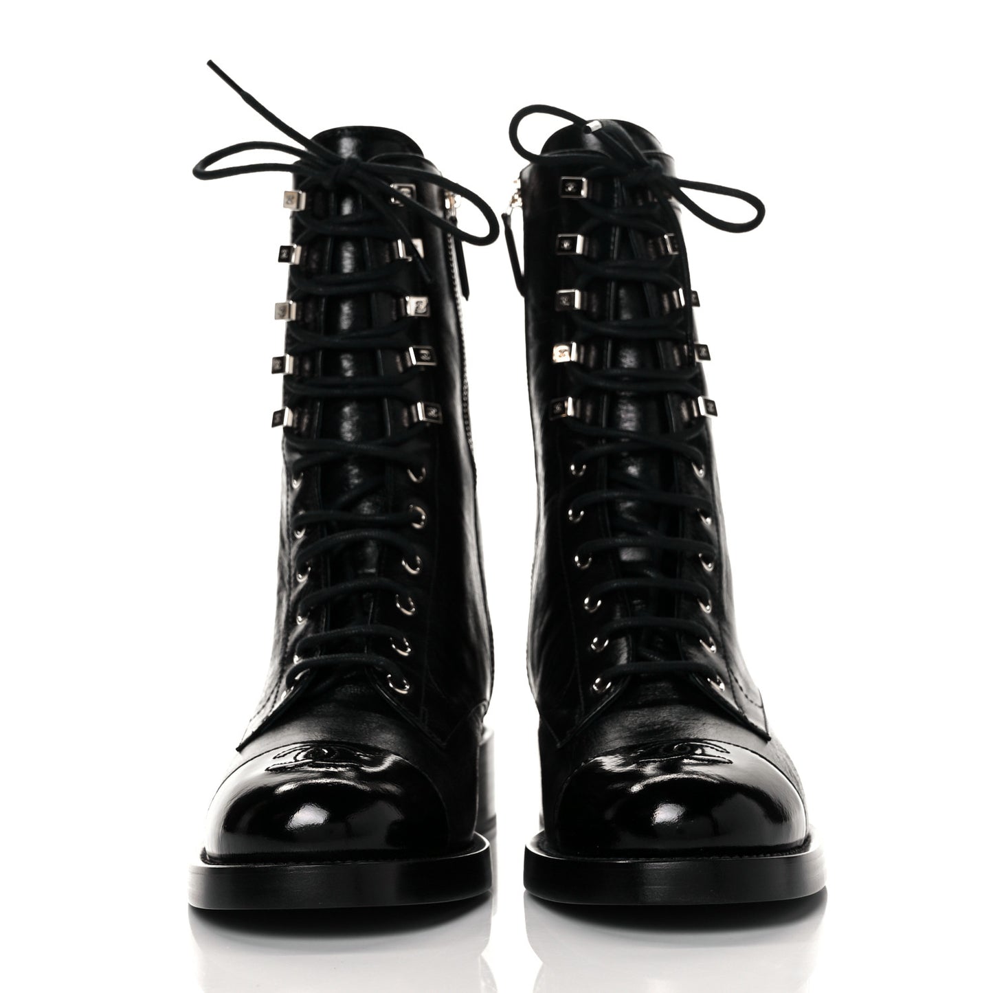 Crumpled Lambskin Shiny Calfskin Lace Up Combat Boots 39 Black
