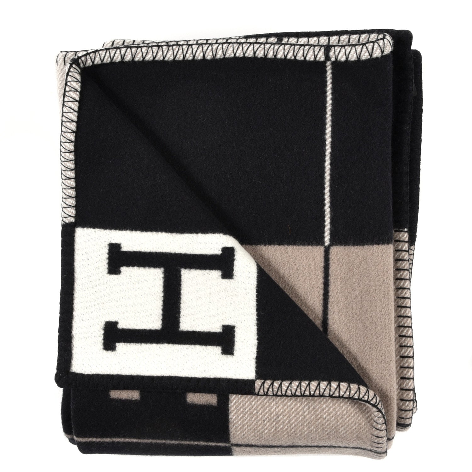 Hermes Wool Cashmere Avalon Blanket Ecru Black 2 of 3