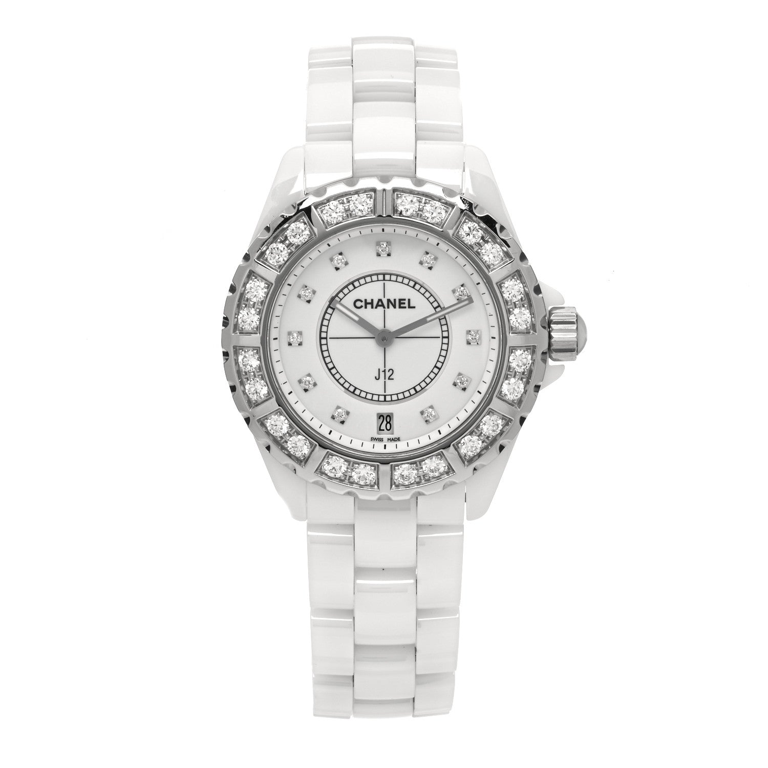 Chanel Stainless Steel Ceramic Diamond Bezel 38mm J12 Quartz Watch White 1 of 4