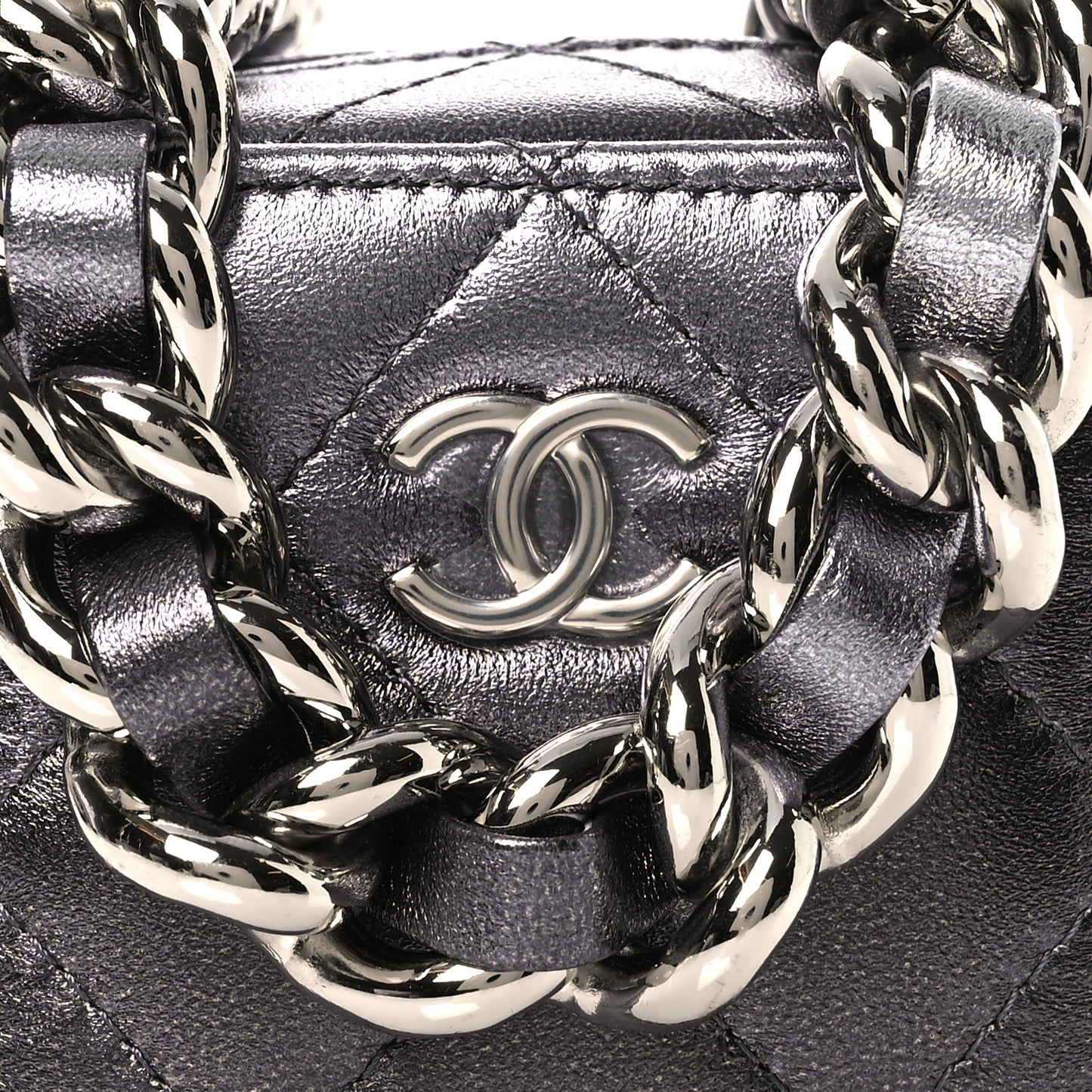 Gradient Metallic Lambskin Quilted Coco Punk Cube Clutch With Chain Silver Black