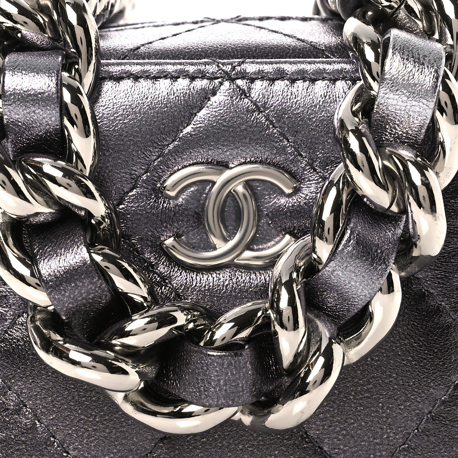 Chanel Gradient Metallic Lambskin Quilted Coco Punk Cube Clutch With Chain Silver Black 8 of 12