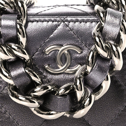 Chanel Gradient Metallic Lambskin Quilted Coco Punk Cube Clutch With Chain Silver Black 8 of 12