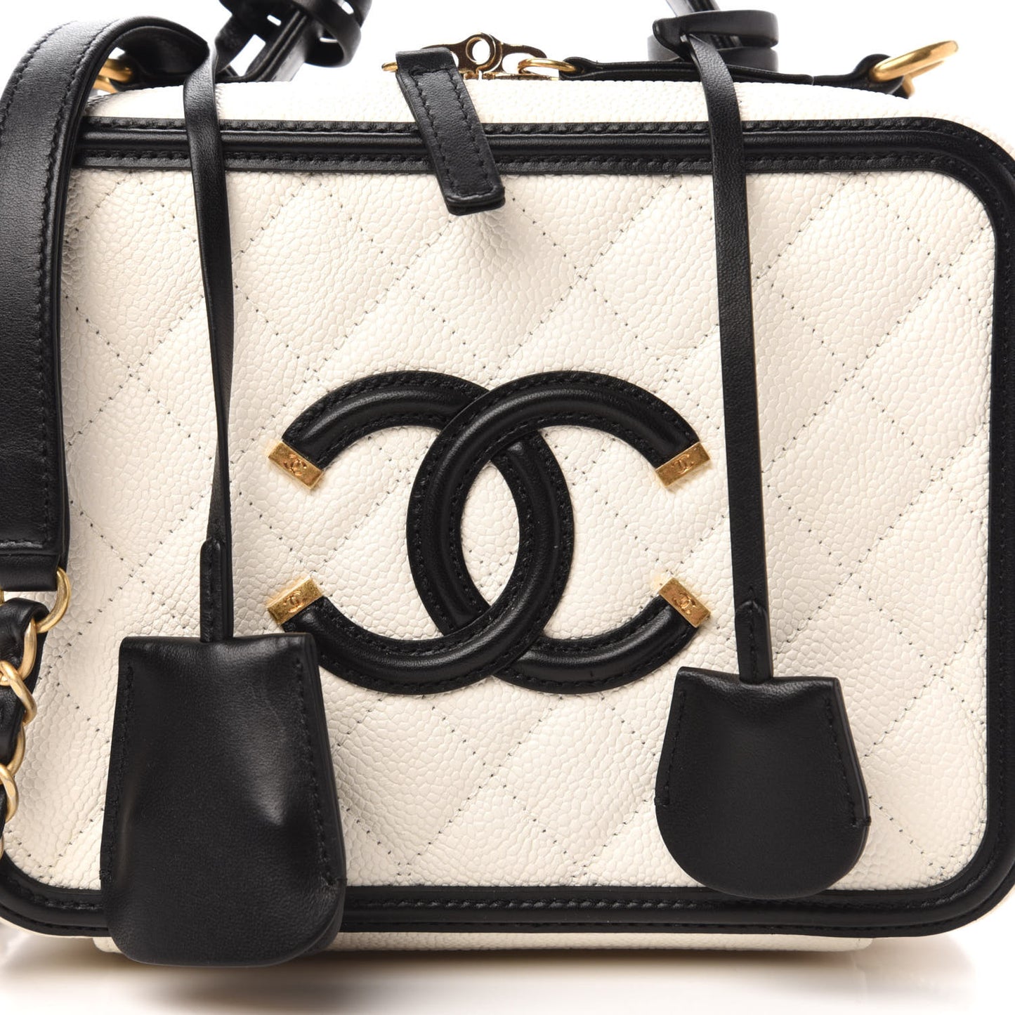 Caviar Quilted Medium CC Filigree Vanity Case White Black
