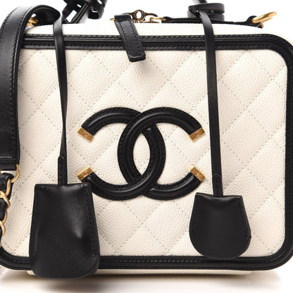 Chanel Caviar Quilted Medium CC Filigree Vanity Case White Black 10 of 10