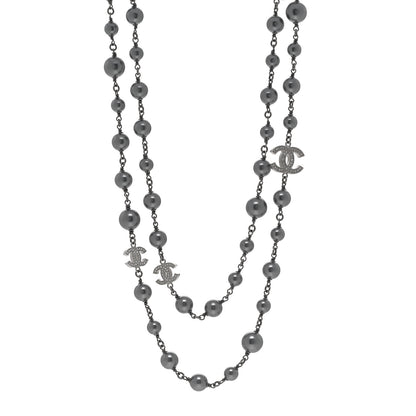 Chanel Crystal Pearl Beaded CC Long Necklace Ruthenium 1 of 6