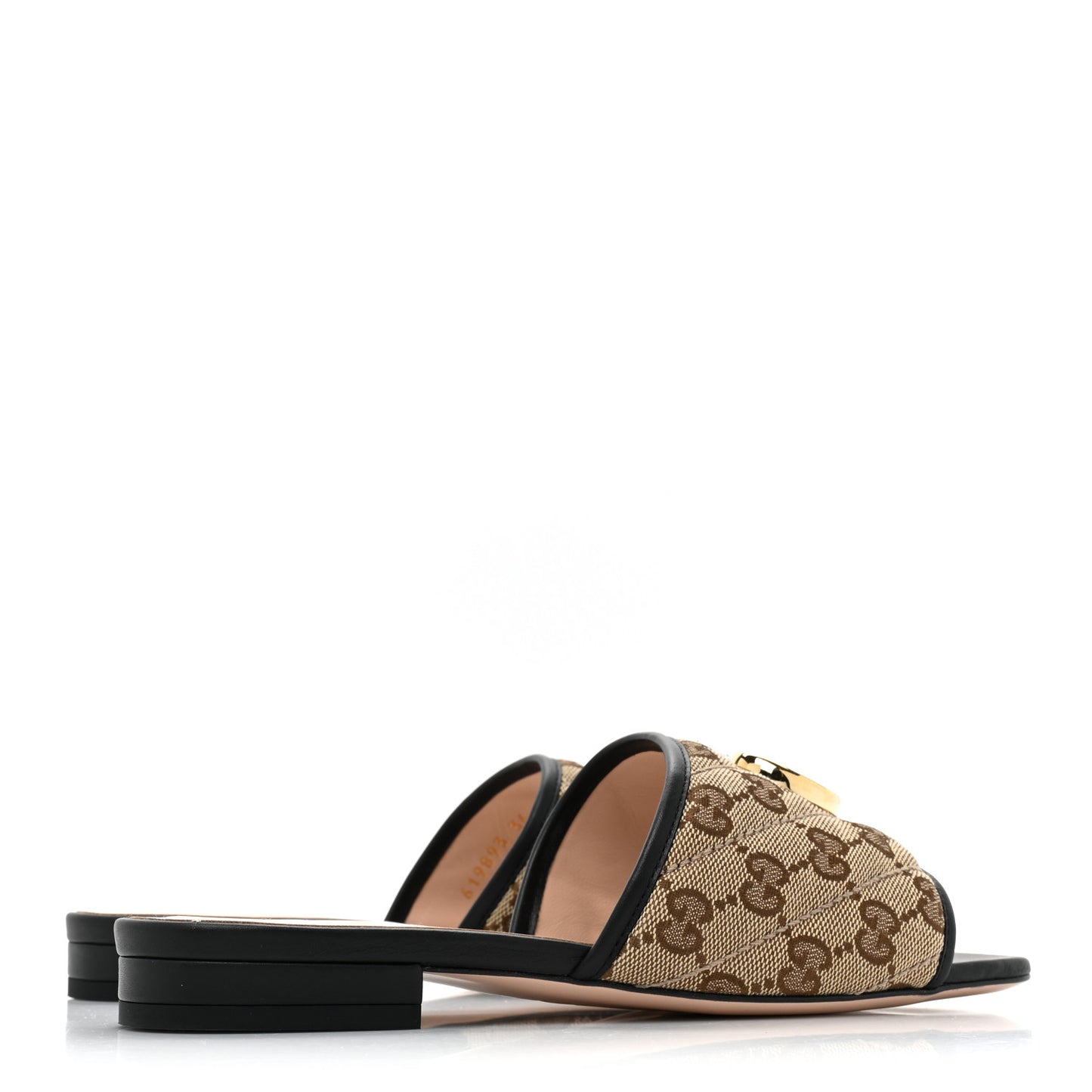 Monogram Matelasse Diagonal GG Marmont Flat Slide Sandals 36 Beige Ebony Black