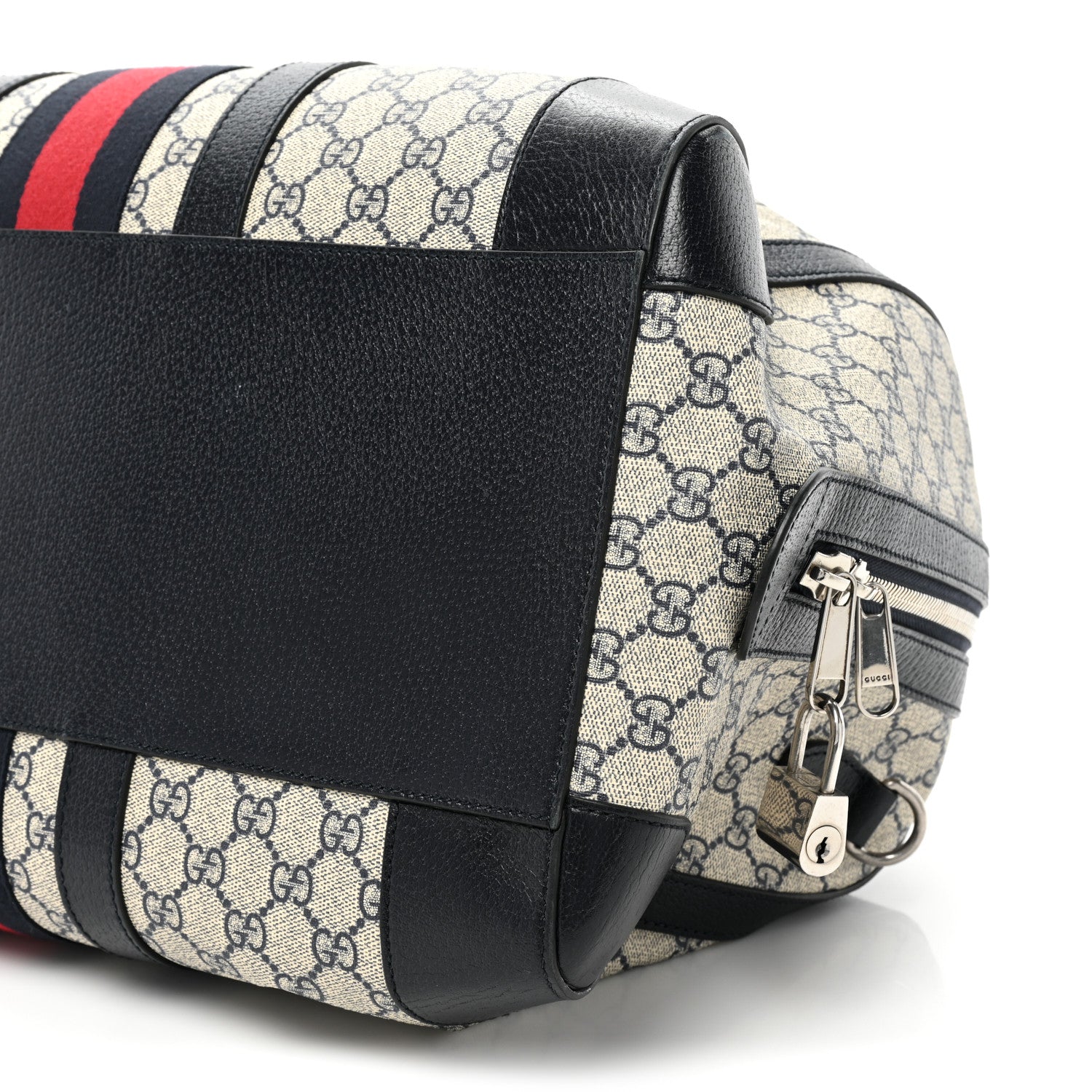 Gucci GG Supreme Monogram Textured Dollar Calfskin Web Medium Ophidia Duffle Bag Beige Blue 8 of 13
