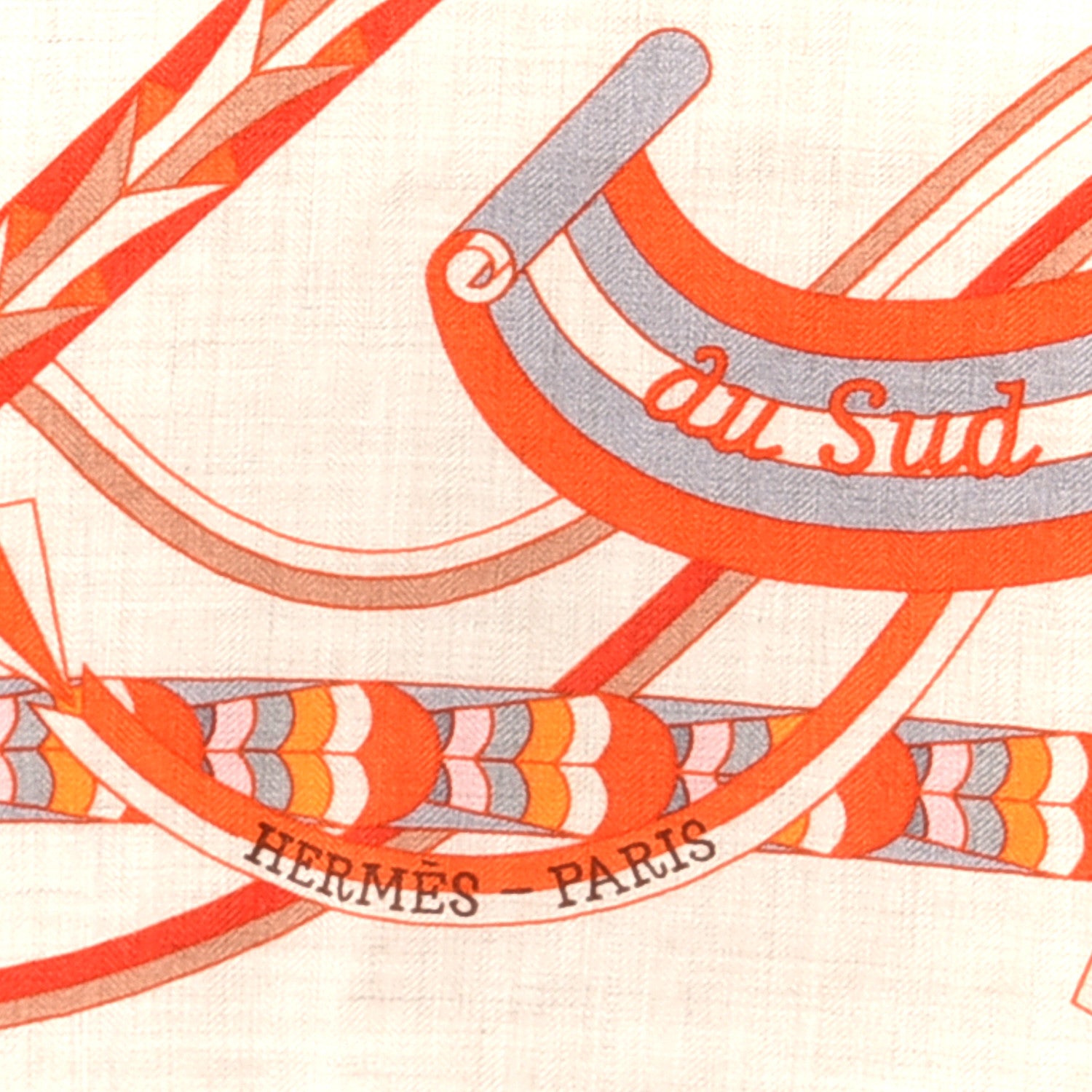 Hermes Cashmere Silk L'Ombrelle Magique Shawl 140 Naturel Orange Gris 2 of 3