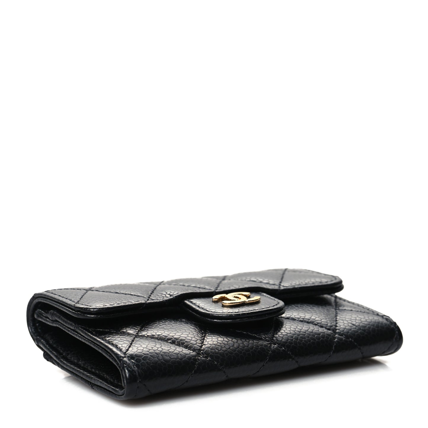 Caviar Quilted Flap Card Holder Wallet Black