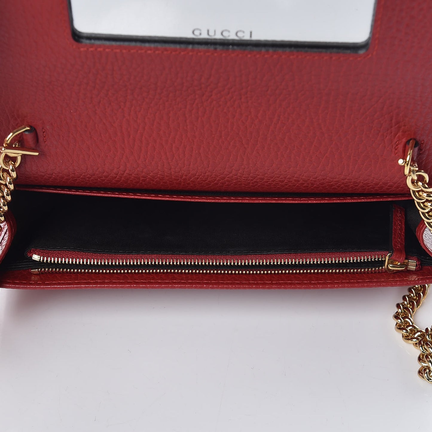Dollar Calfskin Mini GG Marmont Chain Wallet Hibiscus Red