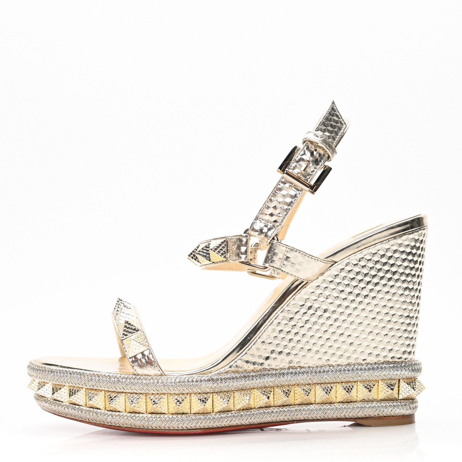 Christian Louboutin Calfskin Cubiste Pyraclou 110 Wedge Sandals 38 Platine 1 of 7