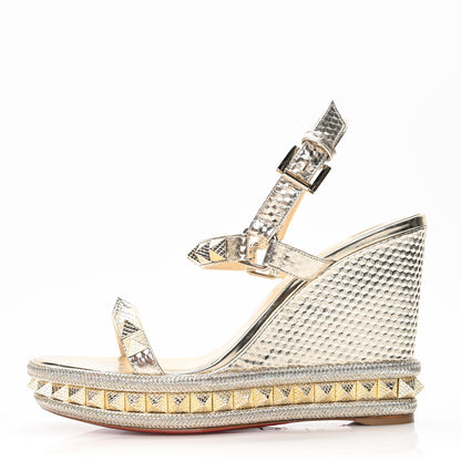 Christian Louboutin Calfskin Cubiste Pyraclou 110 Wedge Sandals 38 Platine 1 of 7