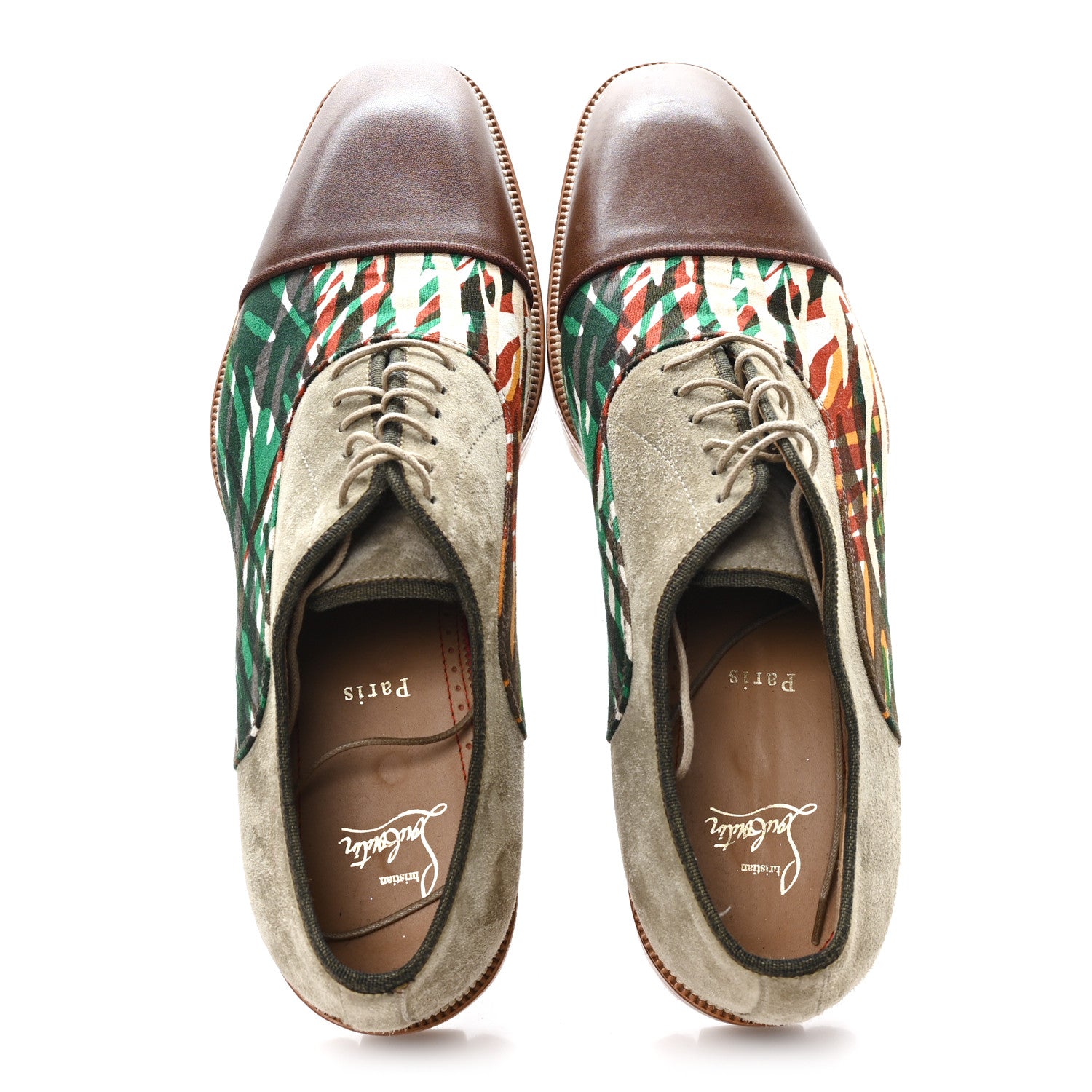 Christian Louboutin Calfskin Canvas Suede Mens Derby Oxfords 44.5 Brown Multicolor 2 of 8