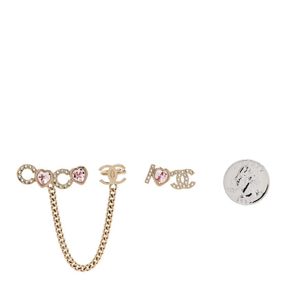 Chanel Metal Strass I Love Coco Heart Chain Climber Earrings Gold Pink 2 of 4