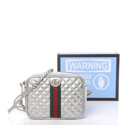 Gucci Laminated Nappa Web Trapuntata Mini GG Shoulder Bag Argento 11 of 11