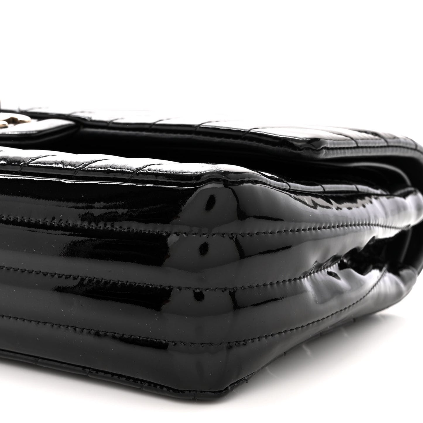 Patent Calfskin Chevron Quilted Small Double Flap Black