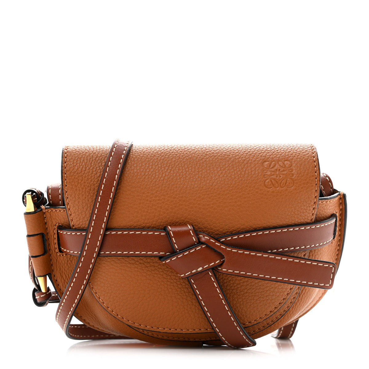Grained Calfskin Mini Gate Crossbody Bag Caramel Pecan